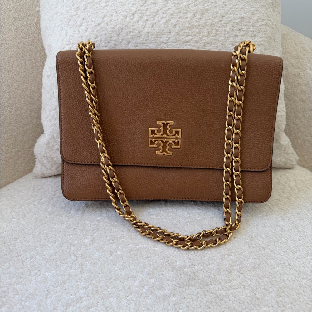 Tory Burch Tan Leather Chain-Shoulder Bag with Gold Hardware